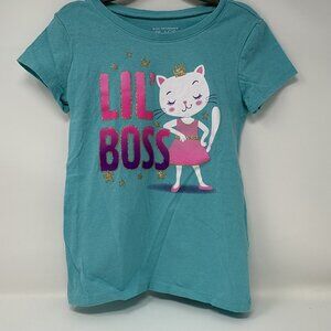 USED - The Children's Place Toddler Girls 5T "Lil Boss" Teal Short Sleeve Shirt